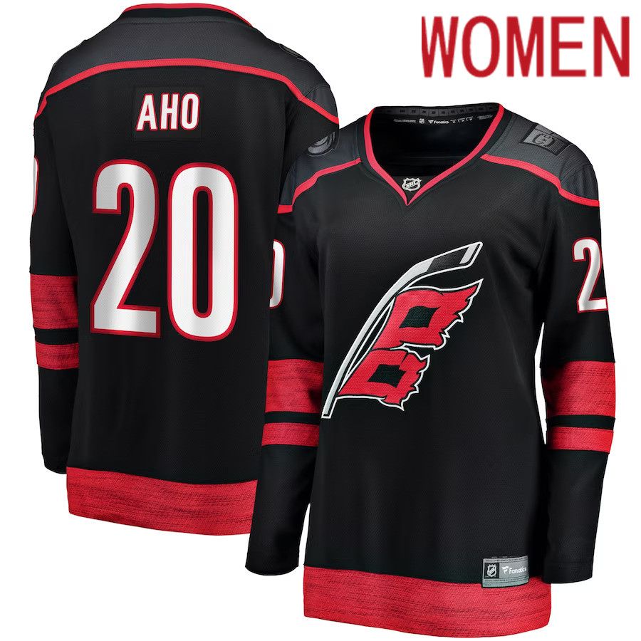 Women Carolina Hurricanes 20 Sebastian Aho Fanatics Branded Black Alternate Premier Breakaway NHL Jersey